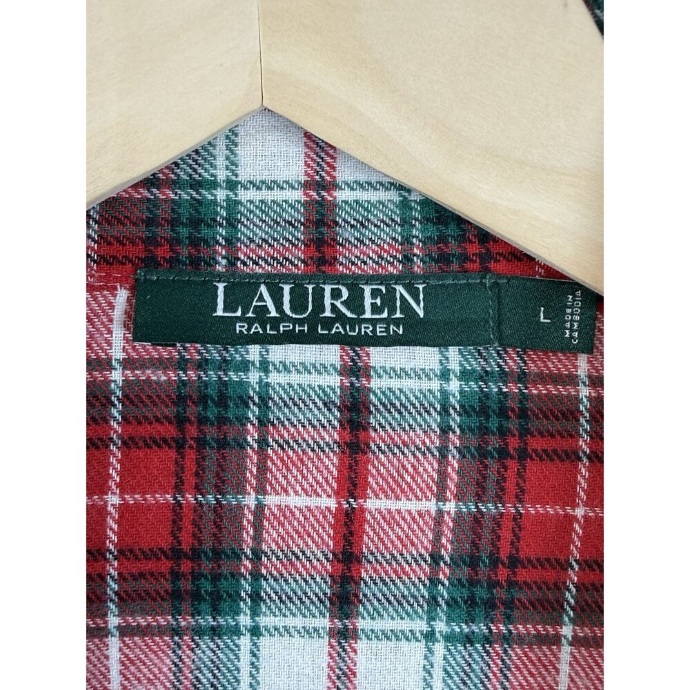 Lauren Ralph Lauren Plaid Flannel Sleep Shirt Nightgown NWT Red Green Cotton L - Picture 3 of 7